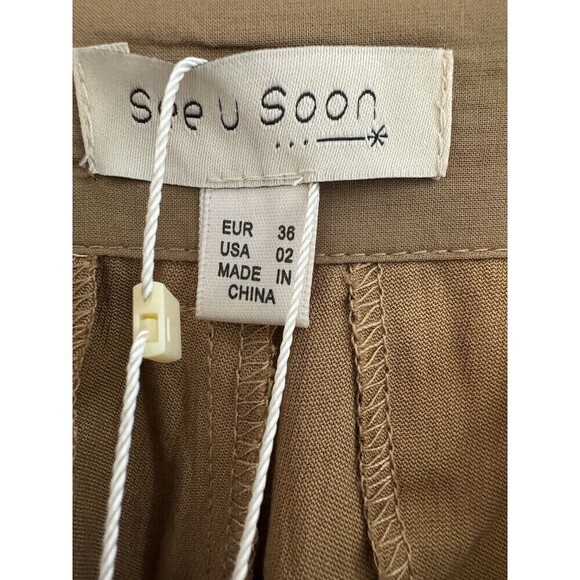 W. by Wantable Women's See U Soon Belted Tapered Pant tan khaki size 2 REF D84C - Picture 7 of 13